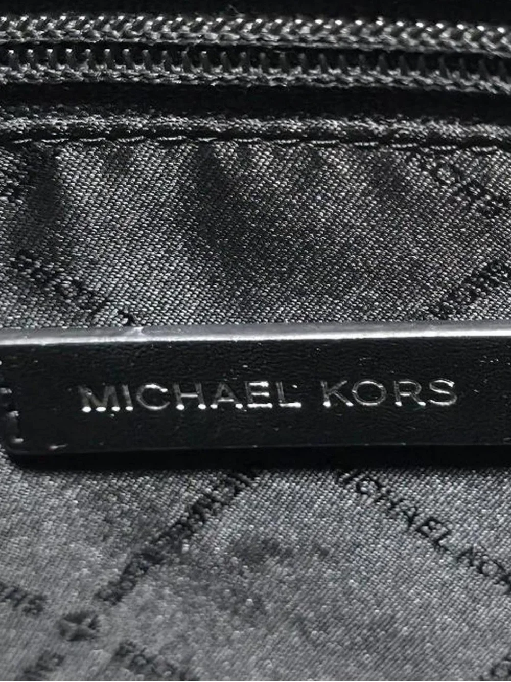 Michael Kors Black and Silver Monogram Sheila medium Bag with center Stripe